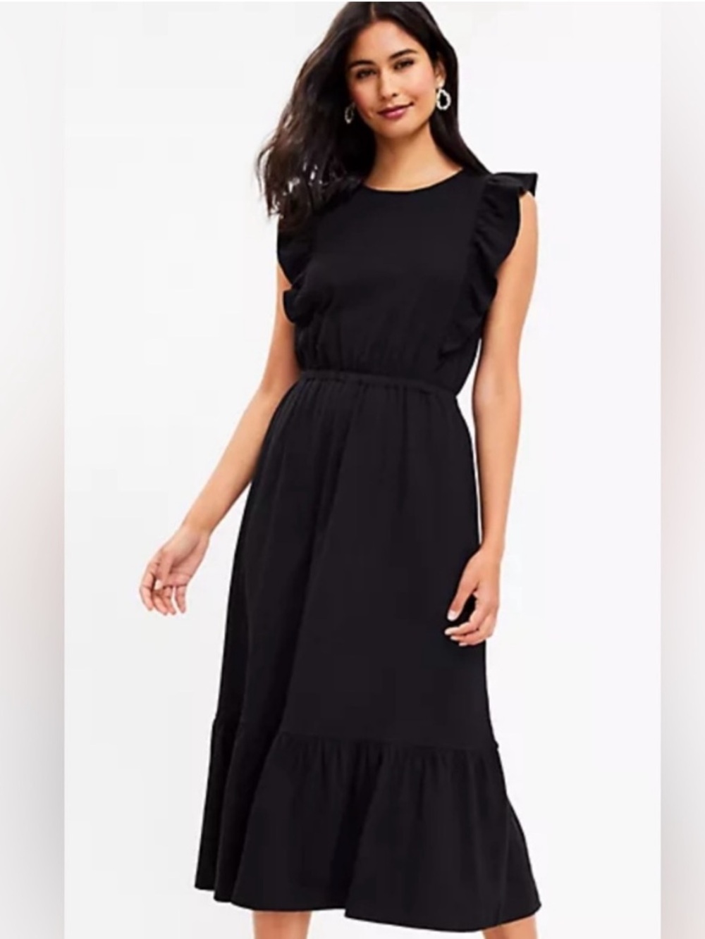 J Crew Black All Cotton Midi Dress